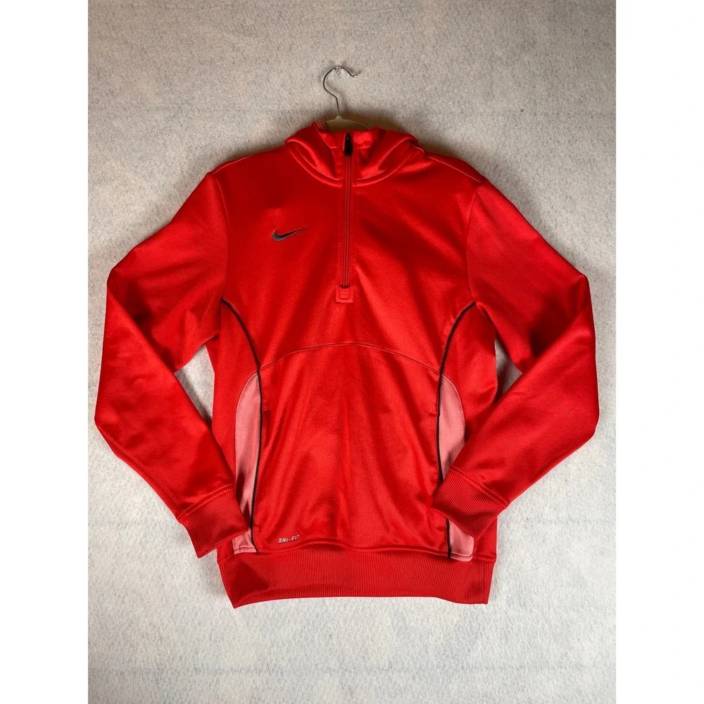 Nike Dri-FIT Orange Quarter Zip Hoodie Fleece Lined 487416-630 Size‎ M